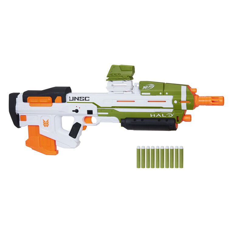 Nerf Halo, blaster à fléchettes motorisé MA40, inclut chargeur 10 fléchettes amovible, 10 fléchettes Nerf Elite officielles, rail d'appoint