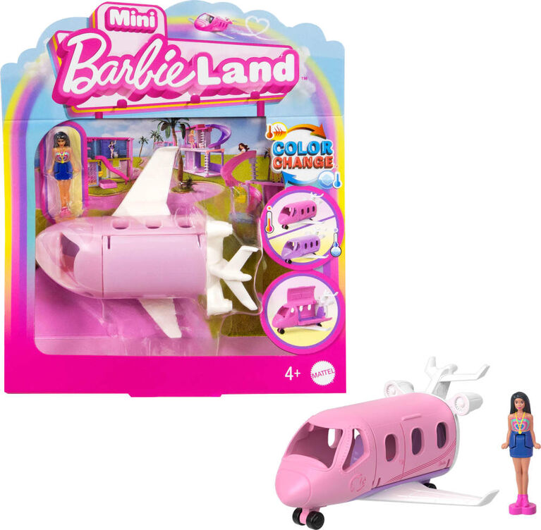 Barbie Mini BarbieLand Doll & Toy Vehicle Sets, 1.5-inch Barbie Doll & Iconic Toy Vehicle with Color-Change Surprise - Dreamplane