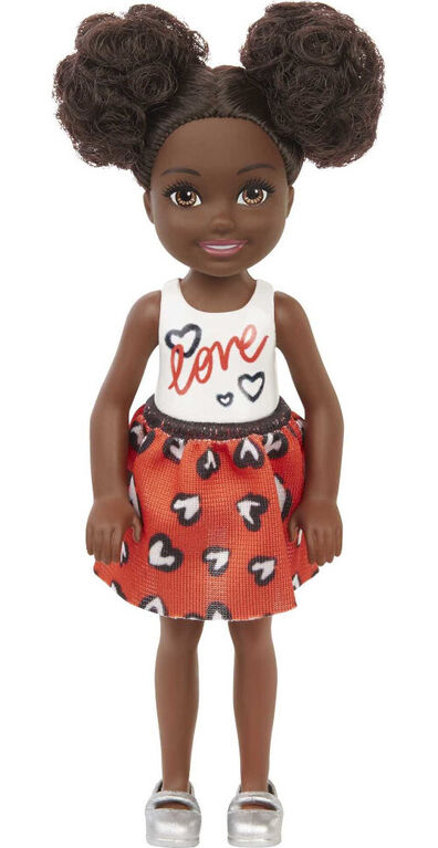 ​Barbie Chelsea Doll Wearing Skirt with Heart-Print and Metallic Shoes