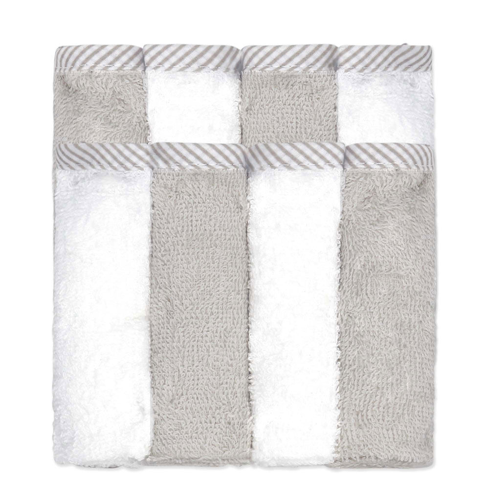 Baby Mode Signature Lot de 8 débarbouillettes grises et blanches