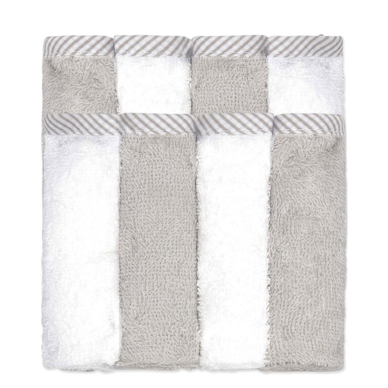 Baby Mode Signature Grey & White Washcloth- Set of 8