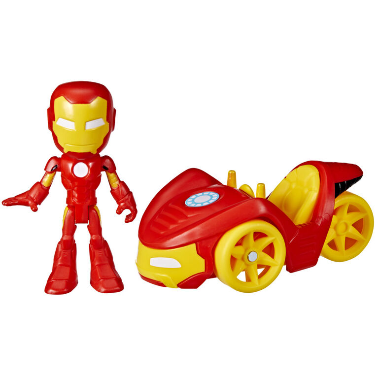 Marvel Spidey and His Amazing Friends Iron Man Action Figure and Iron Racer Vehicle, Iron Man Toy