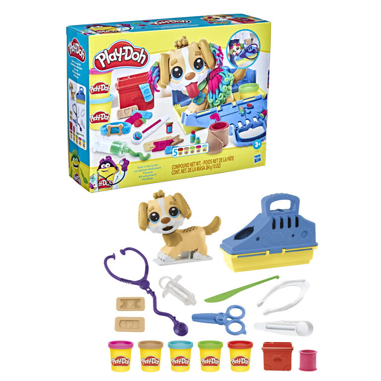 Play-Doh, Coffret Le cabinet vétérinaire avec chien, mallette avec rangement,  10 outils et 5 pots de pâte à modeler atoxique