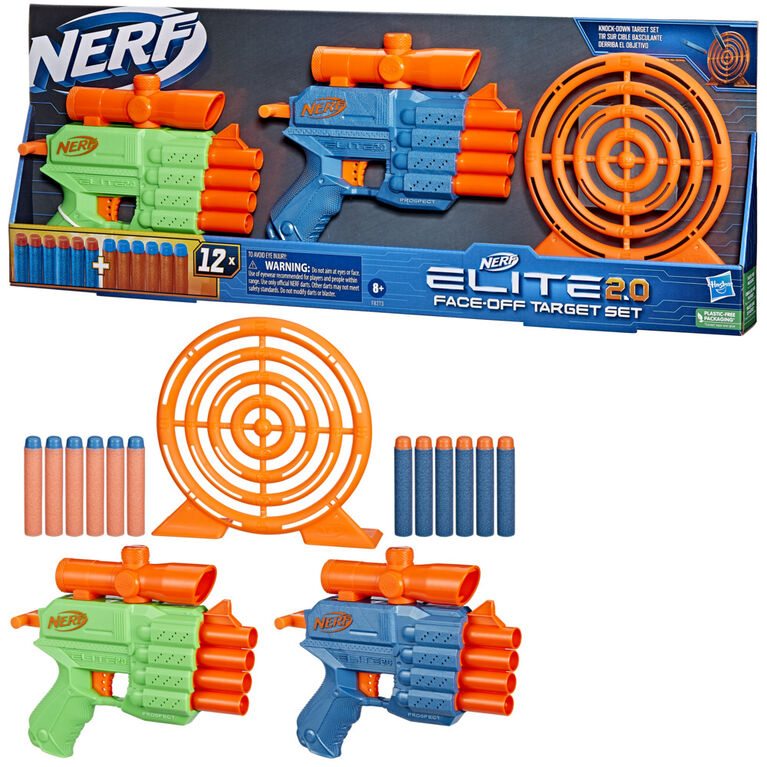 Nerf Elite 2.0 Face Off Target Set, inclut 2 blasters à fléchette, cible et  12 fléchettes Nerf Elite