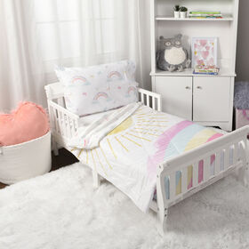 2-Piece Toddler Bedding Set including Comforter and Pillowcase, Rainbow