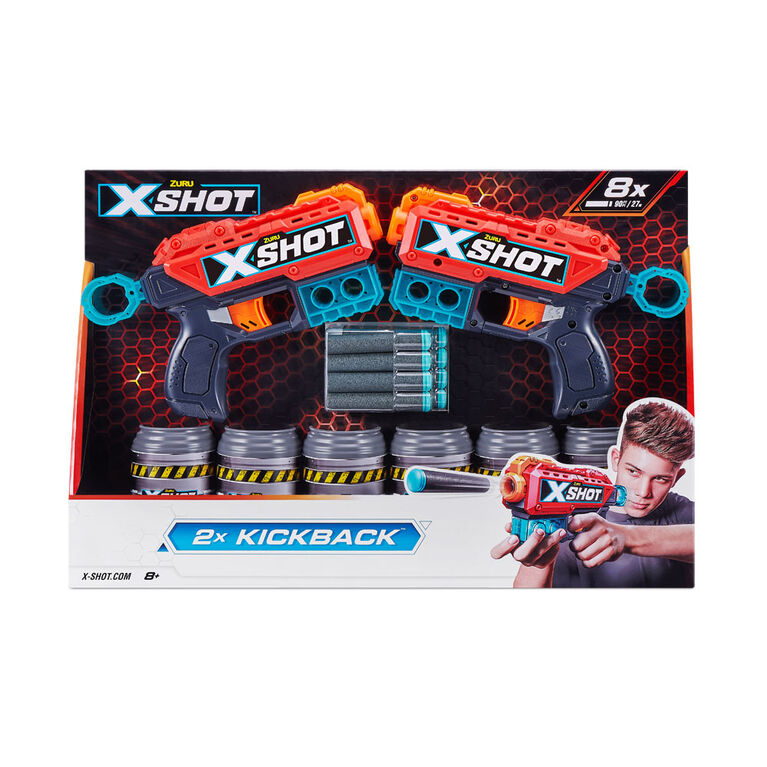 X-Shot Excel Double Kickback Blaster Combo Pack (8 Darts, 6 Cans)