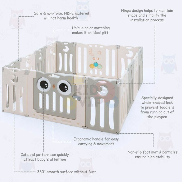 Kidsvip 16 Panels Foldable Playpen - English Edition