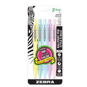 Z-Grip Pastel Barrel Retractable Ballpoint Pen Black Ink 5pk