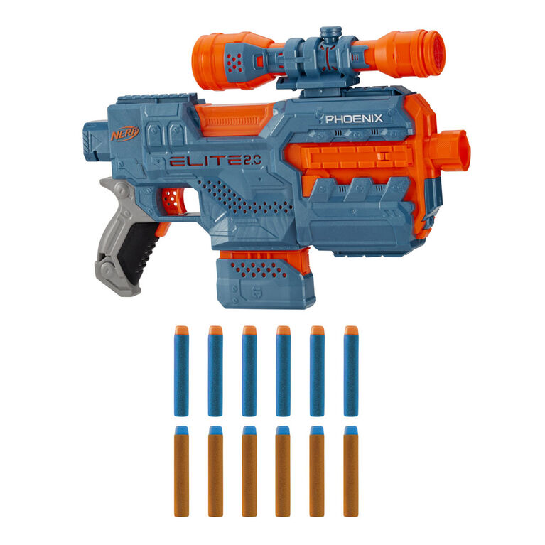 Nerf Elite 2.0 Phoenix CS-6 Motorized Blaster, 12 Official Nerf Darts, 6-Dart Clip, Scope, Tactical Rails, Barrel and Stock Attachment Points