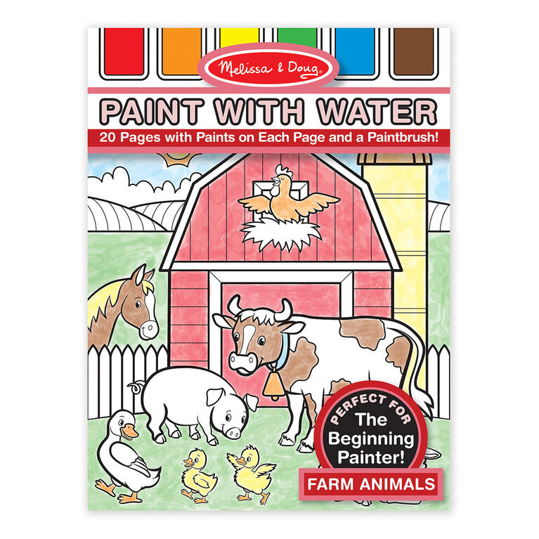 Melissa & Doug Peinture à l'eau - Animaux de la ferme, 20 pages perforées, palettes anti-éclaboussures