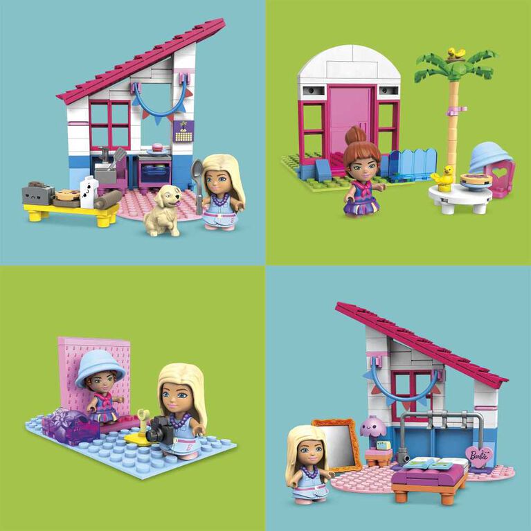 MEGA Barbie Building Toy Kit Malibu Dream House with 2 Micro-Dolls (303 Pieces)