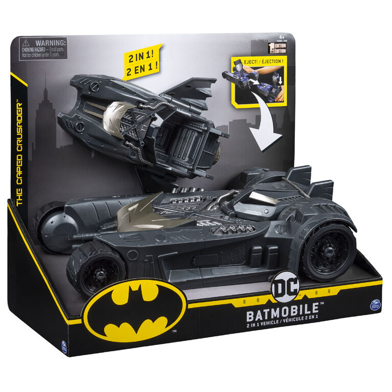 BATMAN, Véhicule transformable 2-en-1 Batmobile et Batbateau, à utiliser avec les figurines articulées BATMAN de 10 cm - Le style peut varier
