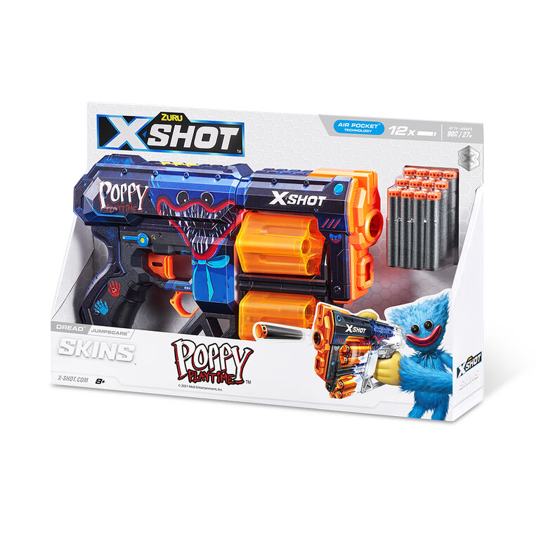 Pistolet Dread X-Shot Skins - Décoration Poppy Playtime (12 Fléchettes) par ZURU