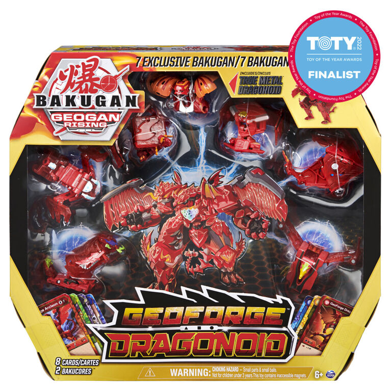 Bakugan, GeoForge Dragonoid, 7 en 1, inclut un Dragonoid True Metal exclusif et 6 Bakugan Geogan à collectionner