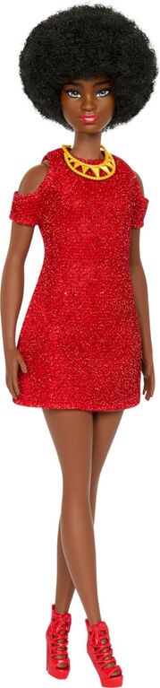 Barbie Fashionistas Doll #221 with Natural Black Hair, Red Dress & Accessories, 65th Anniversary
