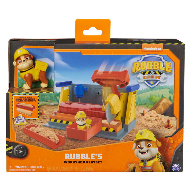 Rubble and Crew, coffret Rubble's Workshop, jouets de construction avec sable Kinetic Build-It Sand, figurine articulée Ruben