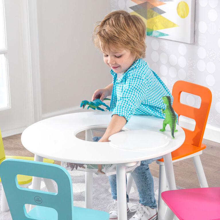 Ensemble table ronde et rangement + 4 chaises