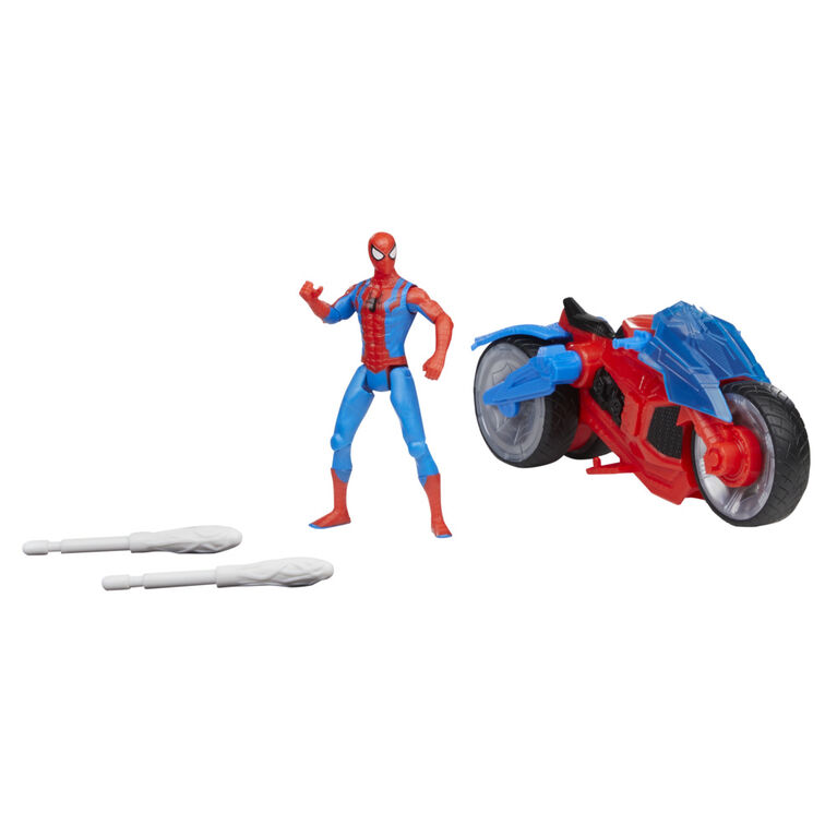 Marvel Spider-Man Arachno-moto lance-toile avec figurine de 10 cm et 2 toiles