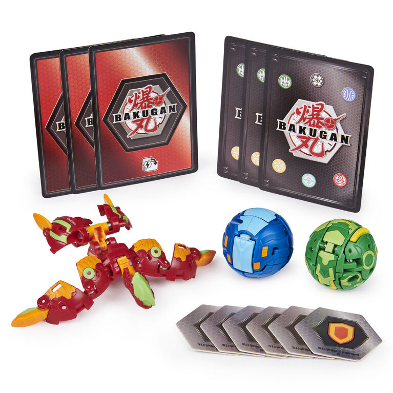 Bakugan Starter Pack 3-Pack, Pyrus Pyravian, Collectible Action Figures