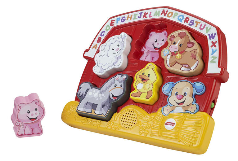 Fisher-Price Laugh and Learn Farm Animal Puzzle Shape Sorting Baby Toy with Music and Sounds - English Edition