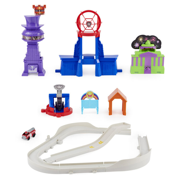 PAW Patrol, Total City Rescue Set True Metal du film avec véhicule exclusif de Marcus, échelle 1:55