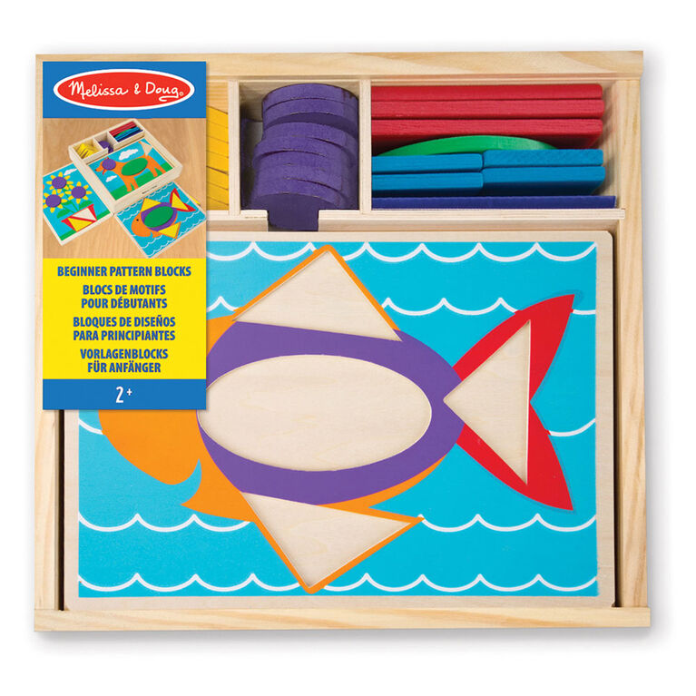 Melissa & Doug Jouet Éducatif en Blocs de Motifs en Bois pour Débutants, avec 5 Scènes Double Face et 30 Formes - les motifs peuvent varier