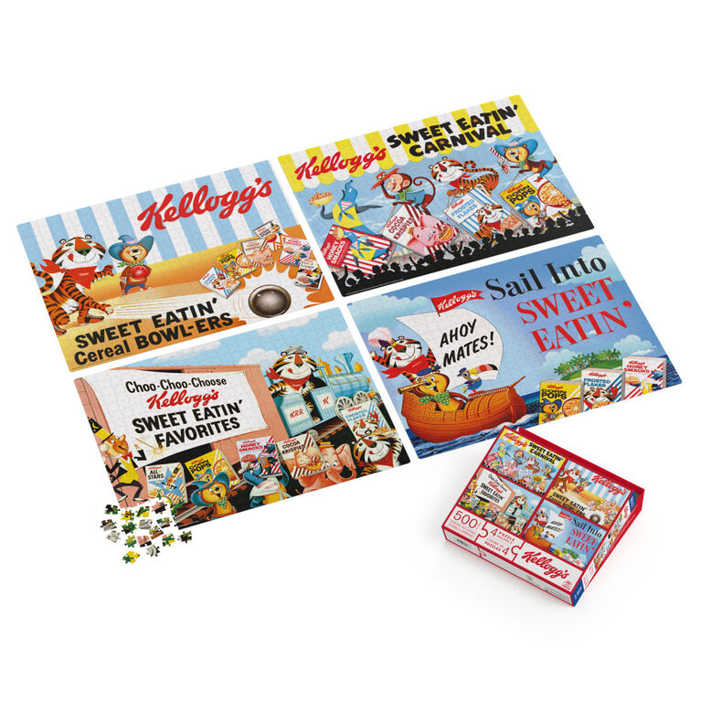Kellogg's, Coffret de 4 puzzles de 500 pièces formant 1 méga puzzle, décorations murales rétro vintage, céréales, avec posters