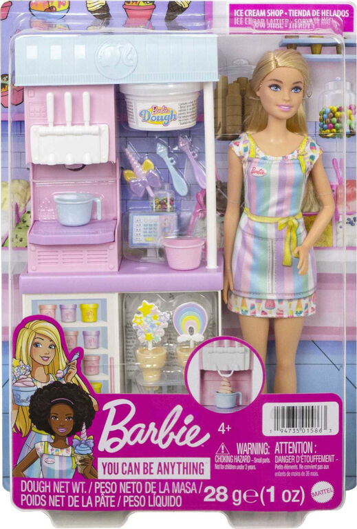 Barbie Ice Cream Shop Playset with 12 in Blonde Doll, Ice Cream Shop, Ice Cream Making Feature and Realistic Play Pieces