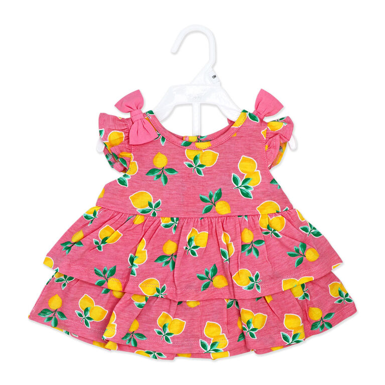 Sterling Baby 2 Piece Poplin Tiered Dress: Pink Lemon 6M