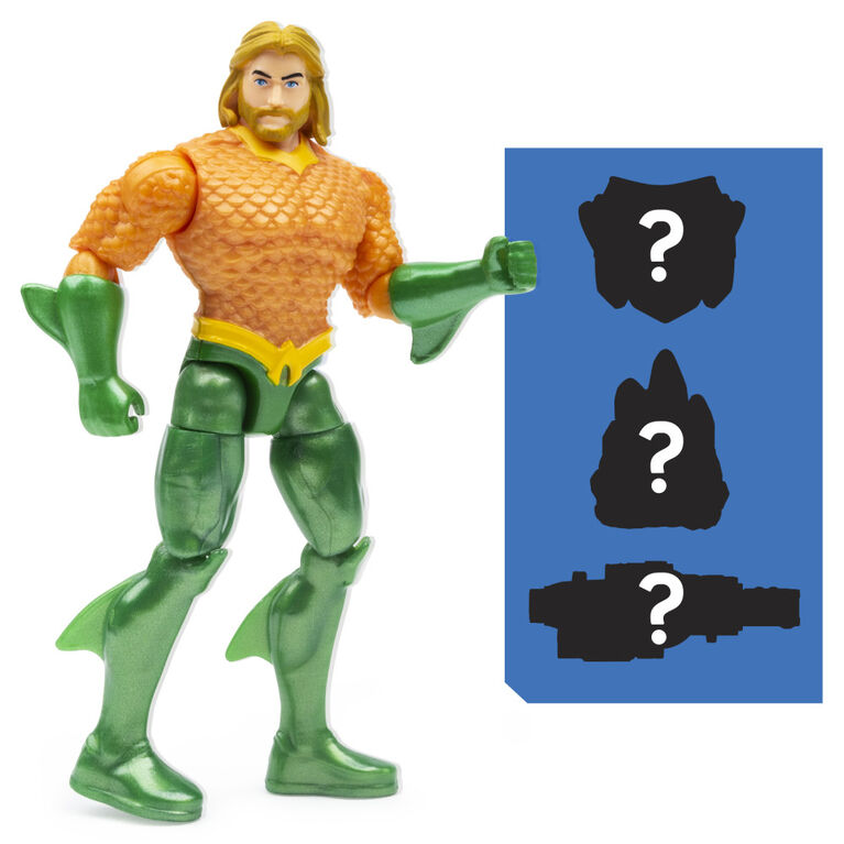 DC Comics, Figurine articulée Aquaman de 10 cm avec 3 accessoires mystère