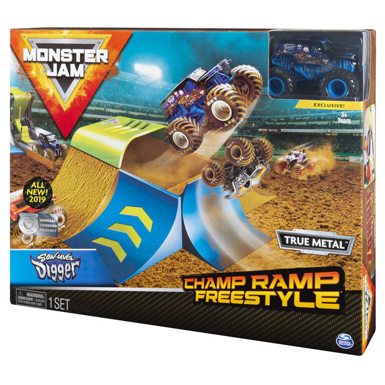 Monster Jam, Official Champ Ramp Freestyle Playset Featuring Exclusive 1:64 Scale Die-Cast Son-uva Digger Monster Truck