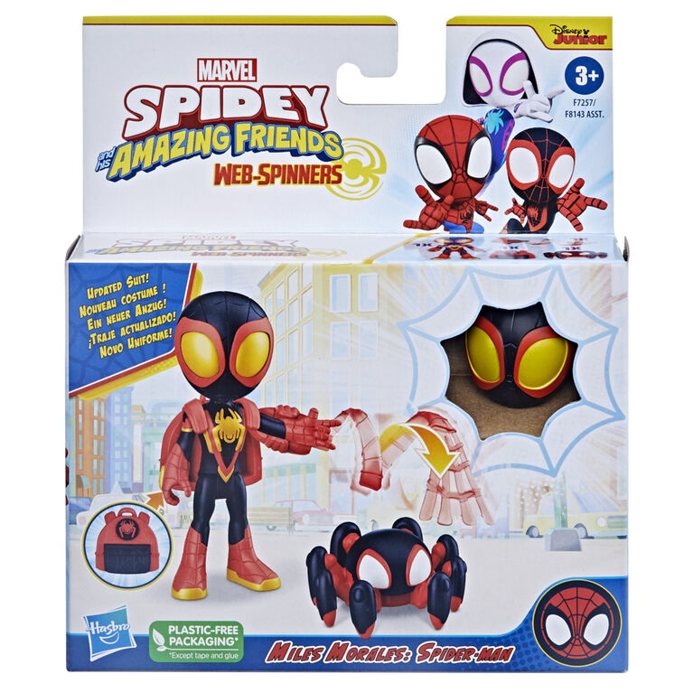 Marvel Spidey et ses Amis Extraordinaires Web-Spinners, figurine Miles Morales Spider-Man, accessoire à toile rotative