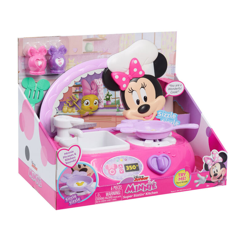 Disney Junior Minnie Mouse Super Sizzlin' Kitchen with Realistic Sounds and Pretend Play Food and Accessories - R Exclusive