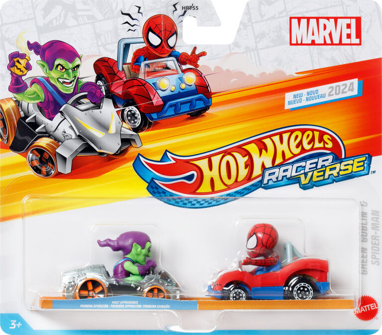 Hot Wheels RacerVerse Die-Cast Cars, Set of 2 Toy Vehicles with Character Drivers Optimized for RacerVerse Track (Styles May Vary)