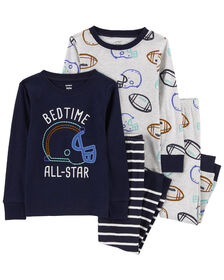 Pyjama 4 pièces en coton ajusté à imprimé de football noir Carter's