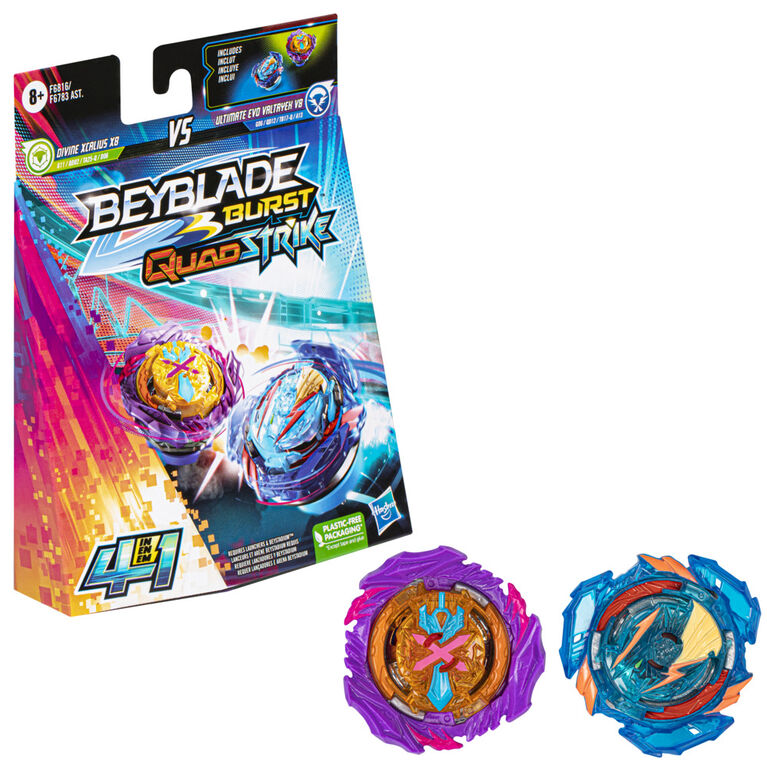 Beyblade Burst Quadstrike Ultimate Evo Valtryek V8 And Divine Xcalius X8  Spinning Top Dual Pack, Battling Game Top Toy | Toys R Us Canada