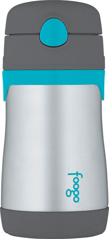 Thermos Foogo 290 ml Stainless Steel Straw Bottle - Charcoal with Teal Accents