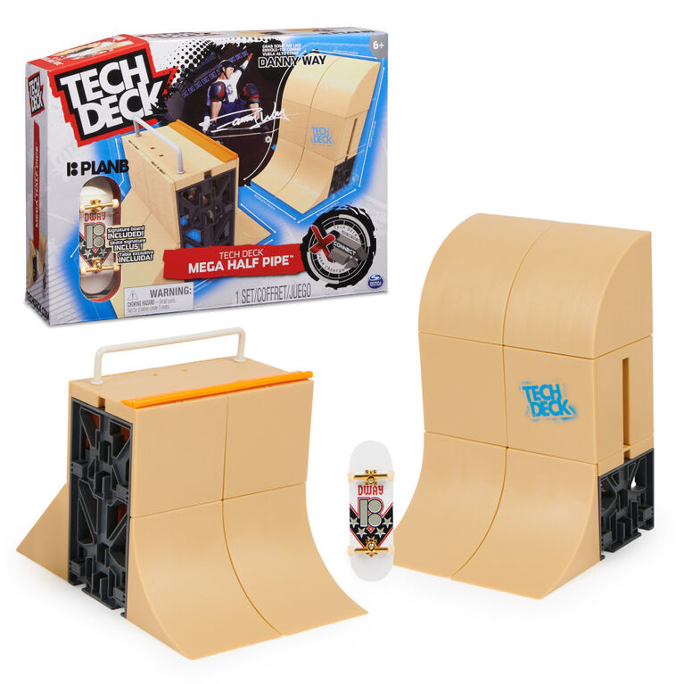 Tech Deck, Danny Way Mega Half Pipe X-Connect Park Creator, Customizable Ramp Set with Exclusive Plan B Fingerboard