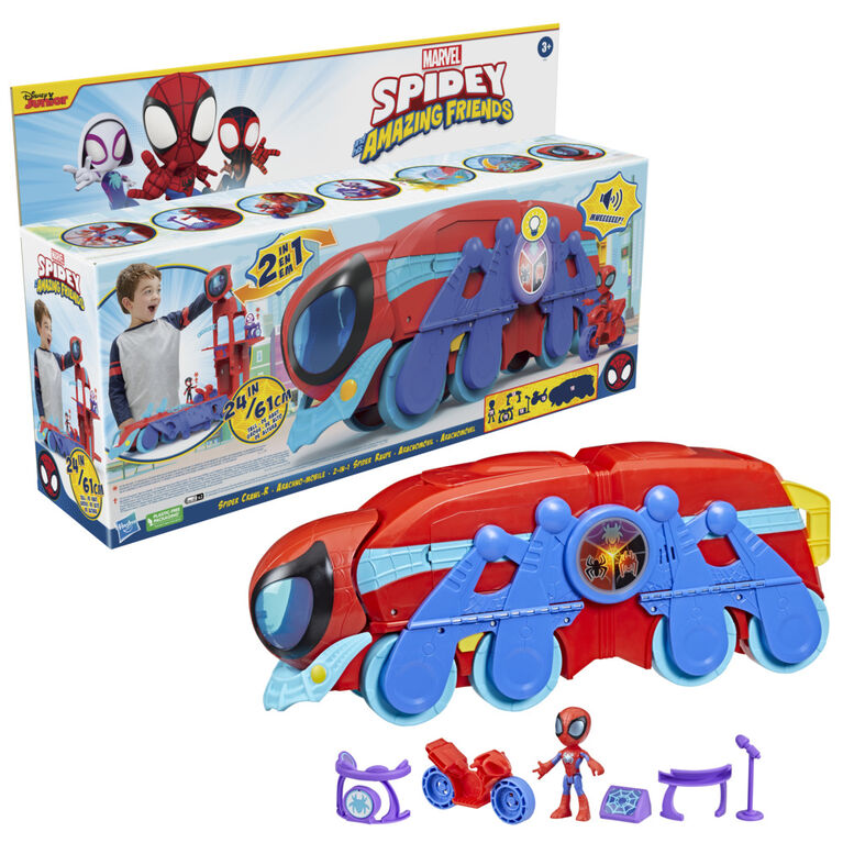 Spidey et ses Amis Extraordinaires, quartier général Arachno-mobile 2 en 1, jouet préscolaire avec sons et lumières, 60 cm de haut