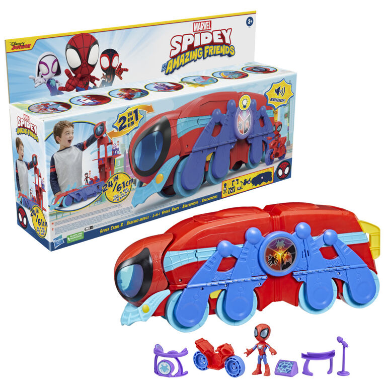Marvel Spidey and His Amazing Friends Spider Crawl-R 2-in-1 Headquarters Playset, Preschool Toy with 2 Modes, Lights, Sounds, 2 Feet Tall