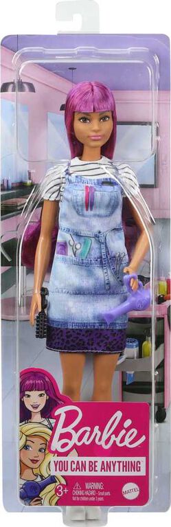 Barbie- Poupée Coiffeuse, 30,40 cm, cheveux violets et accessoires