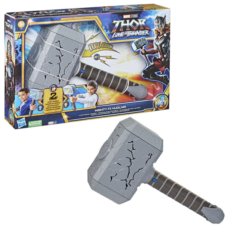 Marvel Studios' Thor: Love and Thunder Mighty FX Mjolnir Electronic Hammer Roleplay Toy for Kids