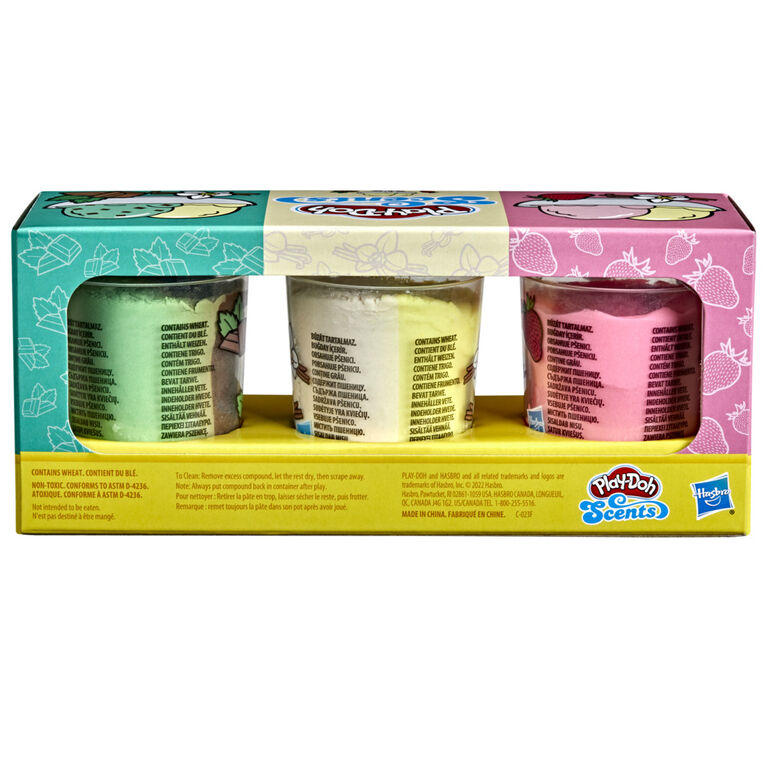 Play-Doh Scents, 3 pots de pâte à modeler atoxique, parfums de crème glacée, pots de 112 g