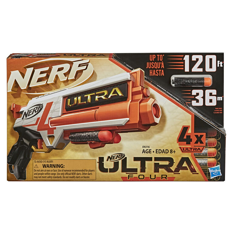 Nerf Ultra Four Dart Blaster - 4 Nerf Ultra Darts, Single-Shot Blasting, 2-Dart Storage - Compatible Only with Nerf Ultra Darts