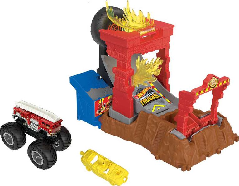 Hot Wheels-Coffret Monster Trucks Arena Smashers 5-Alarm Défi Incendie
