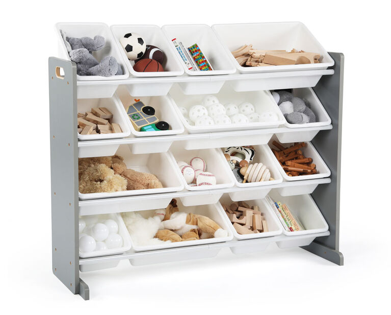 Toy Organizer with 16 Bins, Grey/White