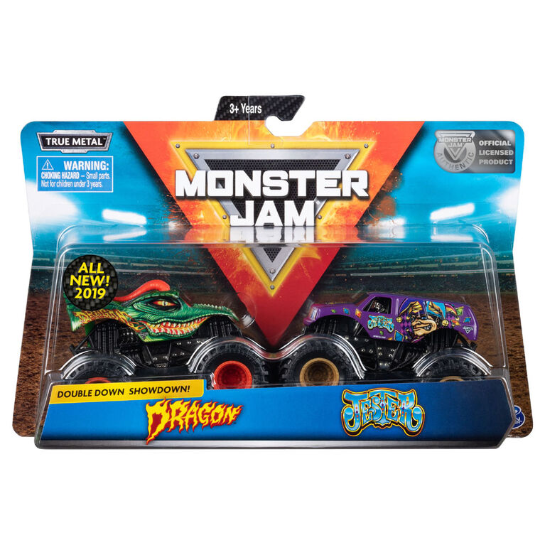 Monster Jam, Official Dragon vs. Jester Die-Cast Monster Trucks, 1:64 Scale, 2 Pack