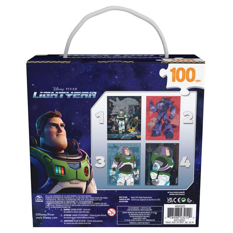 Disney Pixar Lightyear, 4 Jigsaw Puzzle Bundle 100-Piece Buzz Toy Story New Movie with Portable Rope Gift Box