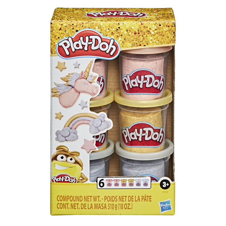 Play-Doh Collection de pâte métallique, 6 pots de 84 g de pâte à modeler atoxique or, argent et rose - Notre exclusivité
