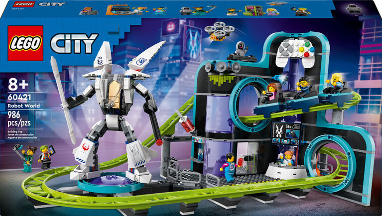 LEGO City Robot World Roller-Coaster Park Set, Building Toy with 8 Minifigures, Creative Gift for Kids, 60421